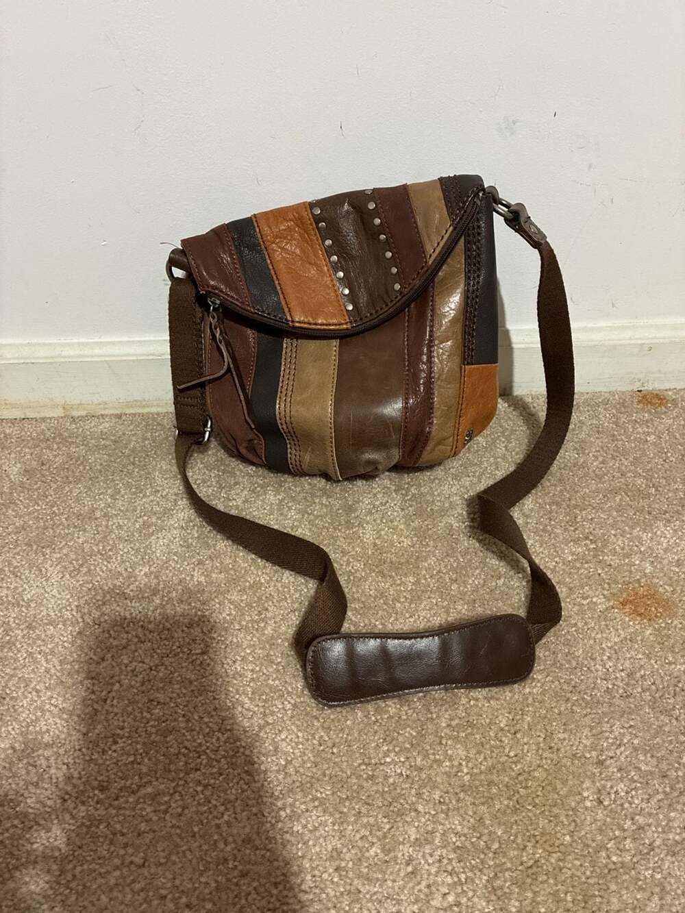 The Sak Multi-Color Brown Leather Patchwork Crossbody Hobo Purse